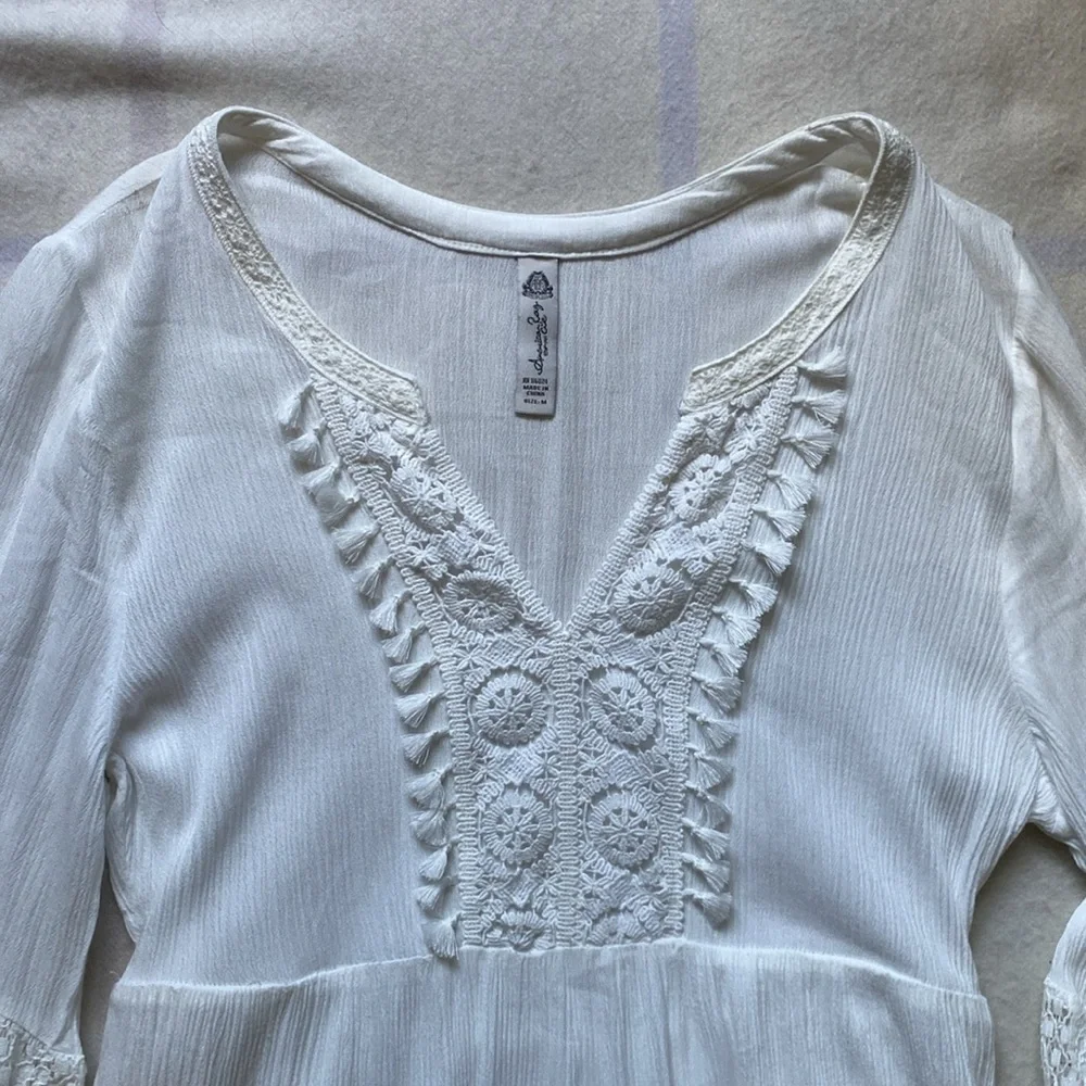 American Rag White Lace Detail, Billow Sleeves Boho Dress Size Medium - Picture 5 of 15